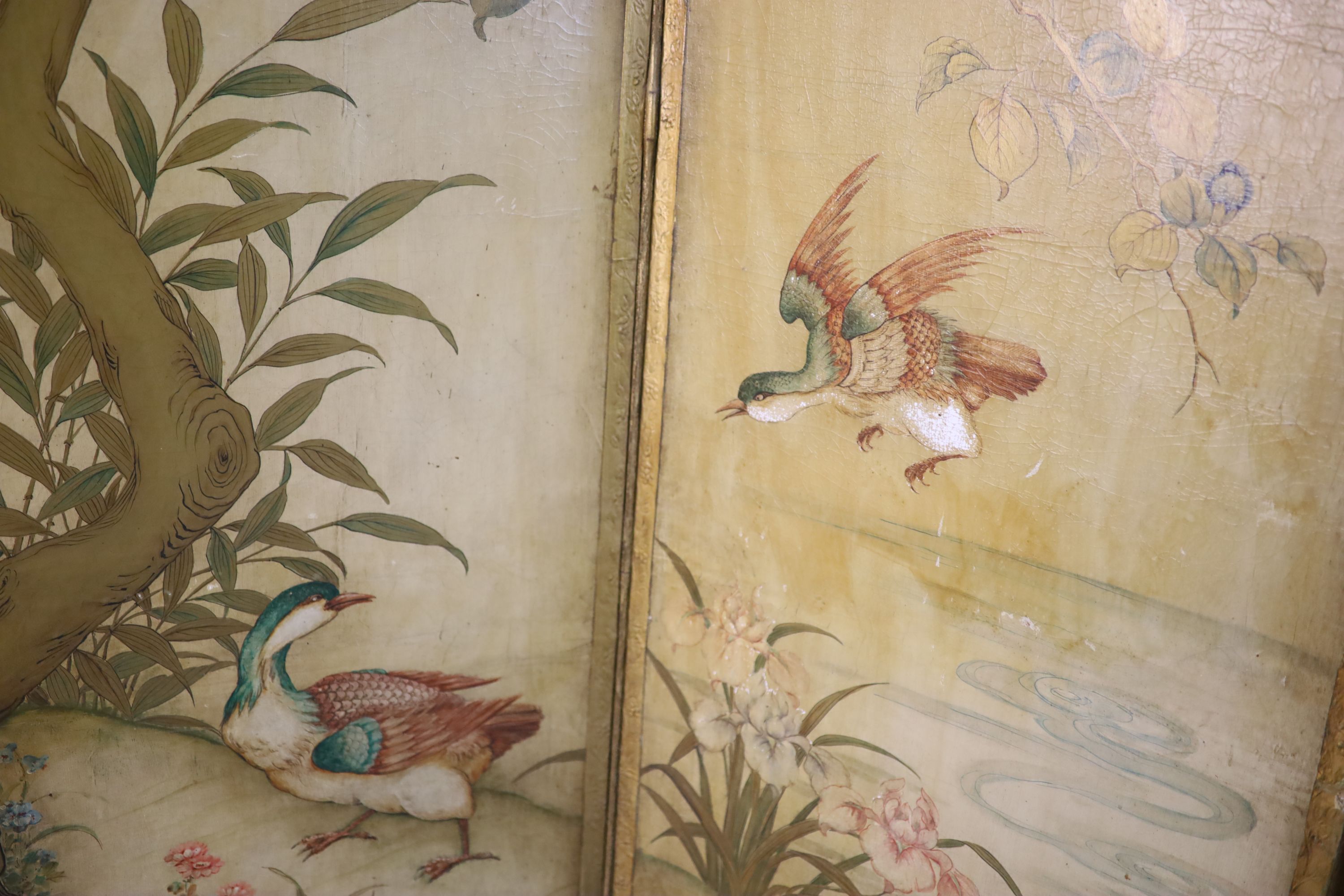 A late 19th century four leaf draught screen, each panel W.2ft H.6ft 8in.